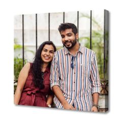 Square canvas print featuring a happy couple